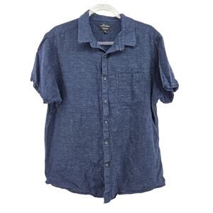 Linen Blend Collared Button Down Size XL Navy Resort Casual Vacation Classic